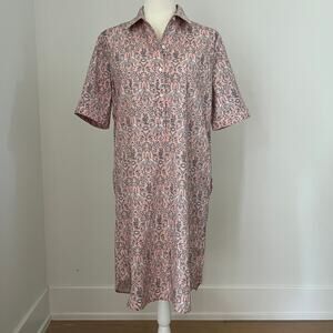 J. McLaughlin Arissa Shirt Dress Pink Floral Crane Birds Medium